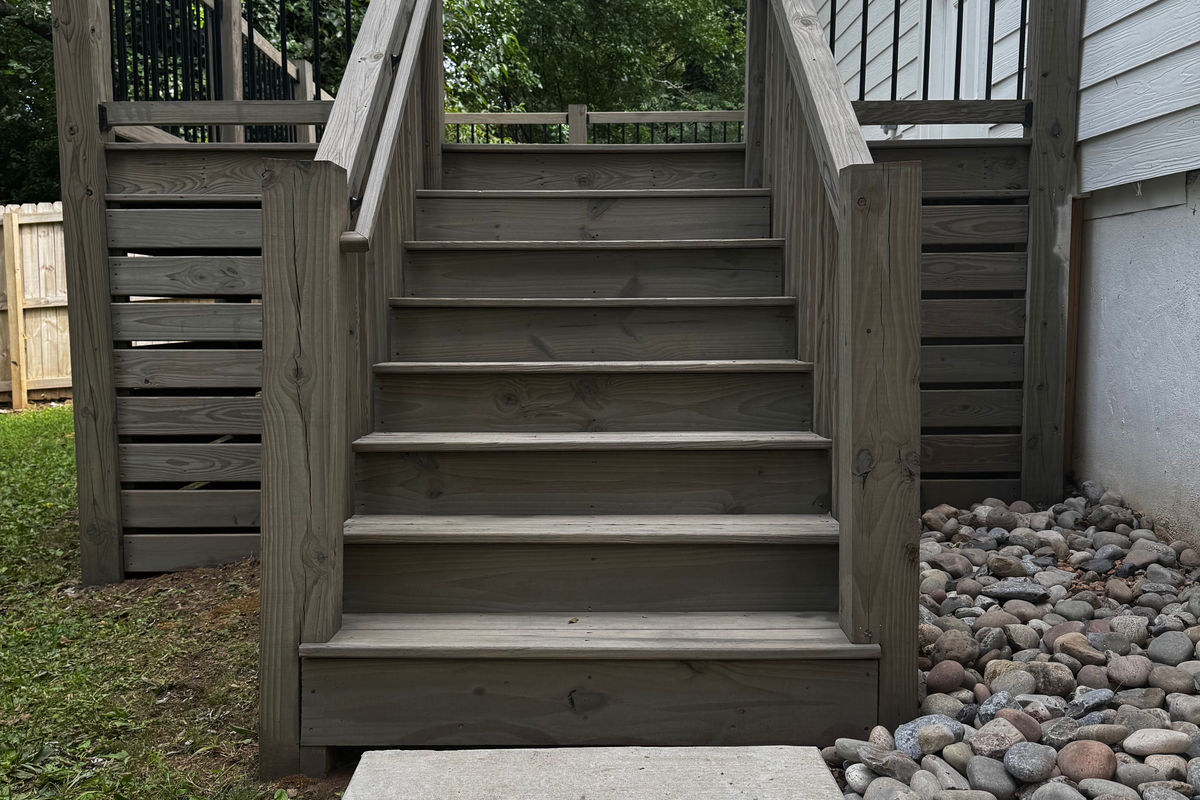 Freshly stained backyard deck